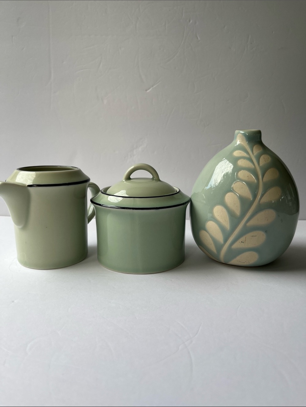 Vintage Nova Studio Neapolitan Jade Creamer Sugar Bowl JJ077 Japan MCM & Vase